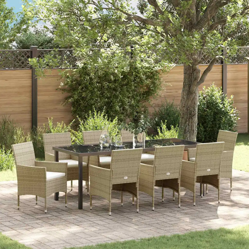 Garden Dining Set with Cushion 9 pcs Beige Poly Rattan