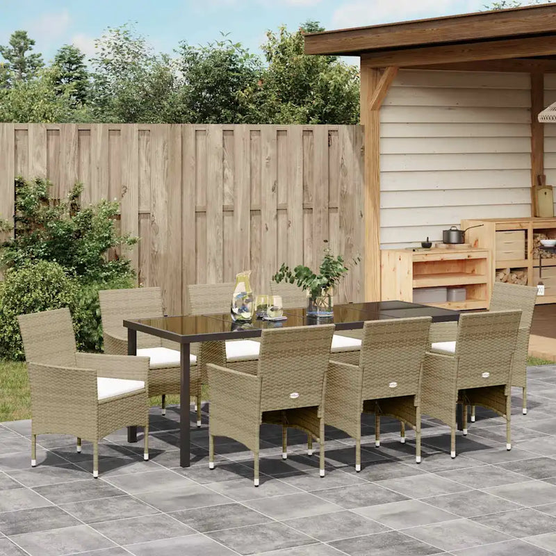 Garden Dining Set with Cushion 9 pcs Beige Poly Rattan