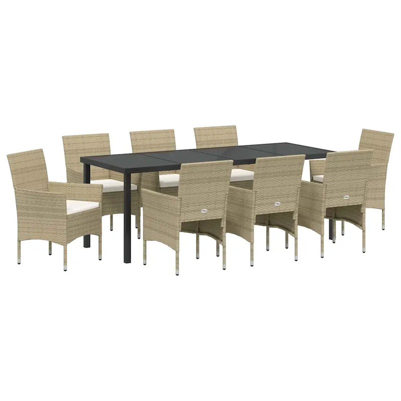 Garden Dining Set with Cushion 9 pcs Beige Poly Rattan
