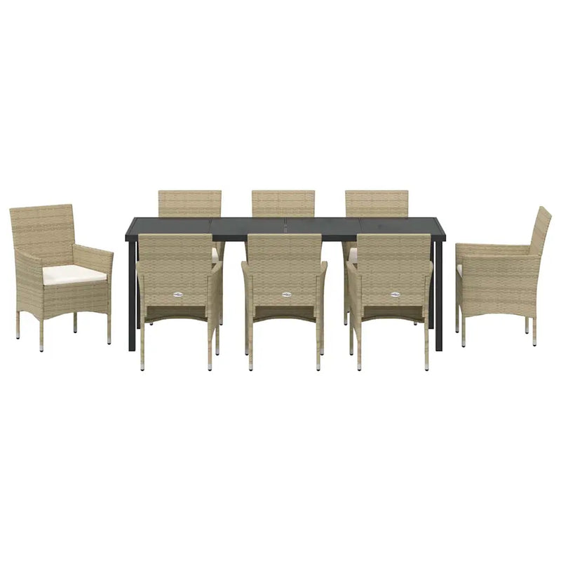 Garden Dining Set with Cushion 9 pcs Beige Poly Rattan