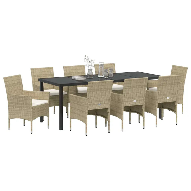 Garden Dining Set with Cushion 9 pcs Beige Poly Rattan