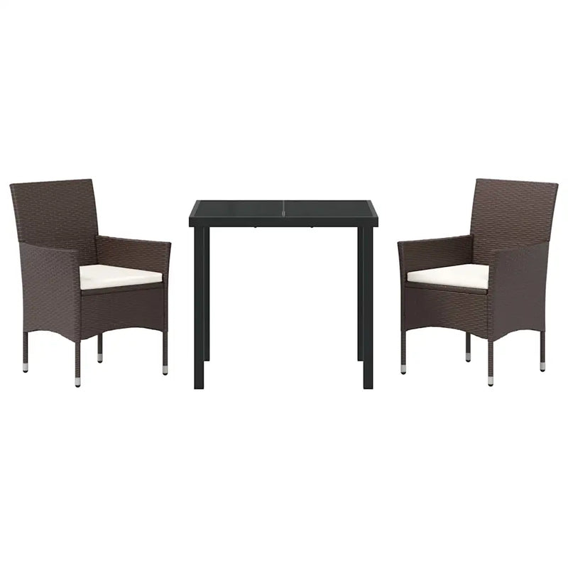 Garden Dining Set with Cushion 3 pcs Brown Poly Rattan