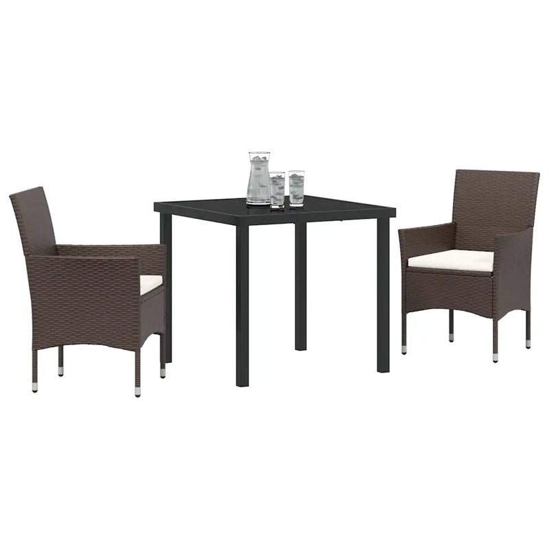 Garden Dining Set with Cushion 3 pcs Brown Poly Rattan
