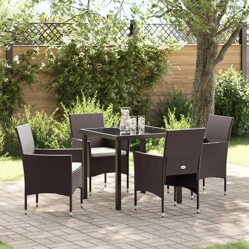 Garden Dining Set with Cushion 5 pcs Brown Poly Rattan