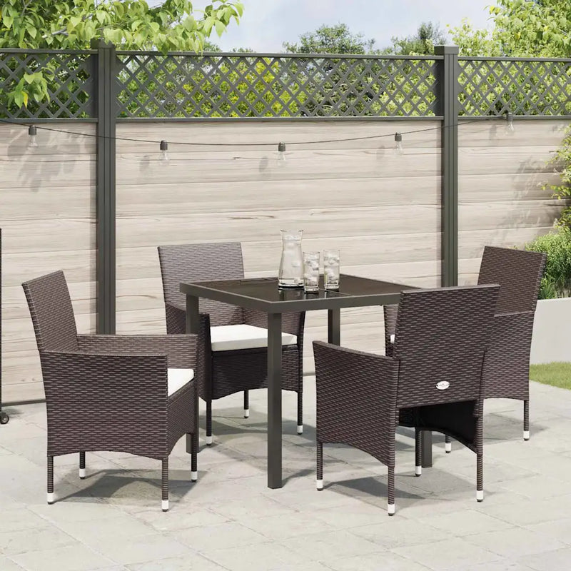 Garden Dining Set with Cushion 5 pcs Brown Poly Rattan