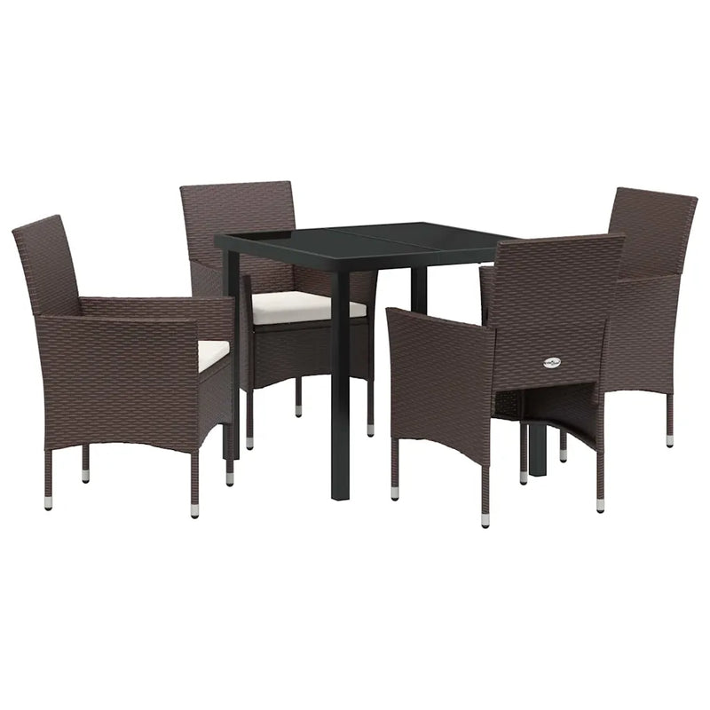 Garden Dining Set with Cushion 5 pcs Brown Poly Rattan