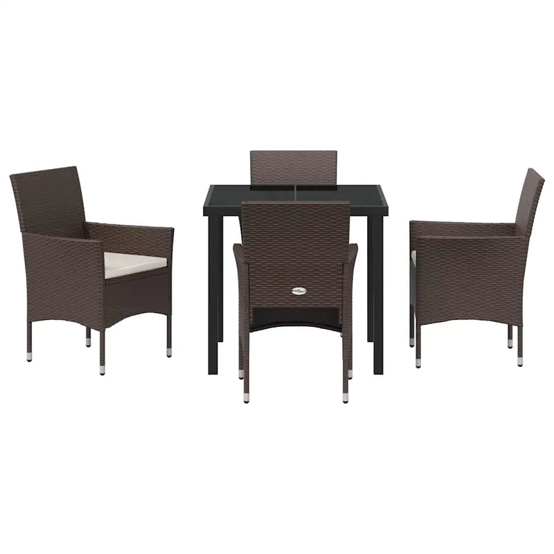 Garden Dining Set with Cushion 5 pcs Brown Poly Rattan