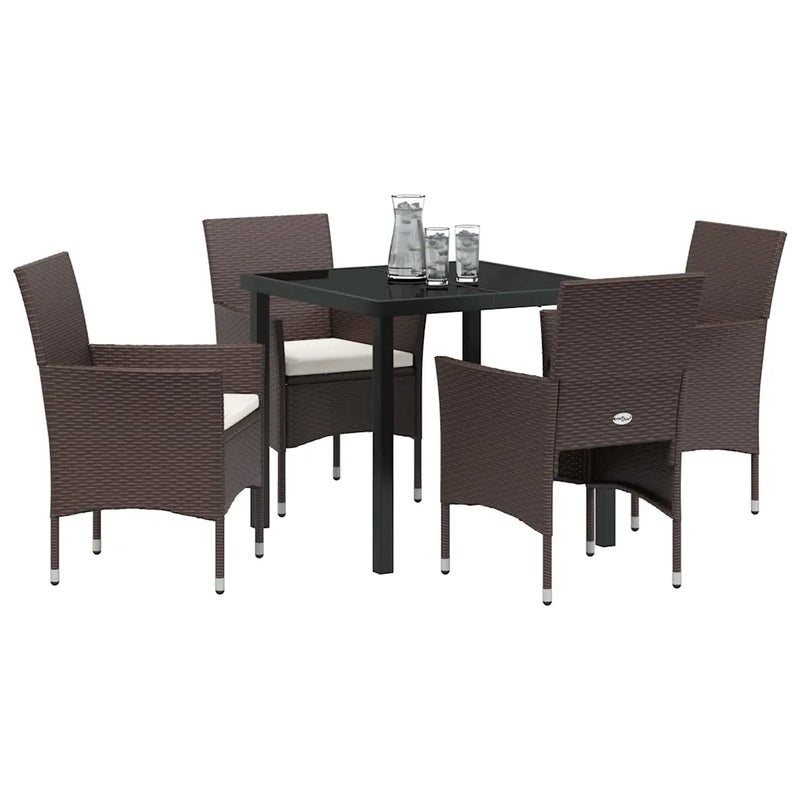 Garden Dining Set with Cushion 5 pcs Brown Poly Rattan