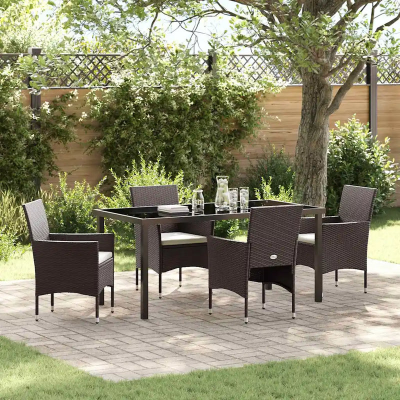 Garden Dining Set with Cushion 5 pcs Brown Poly Rattan