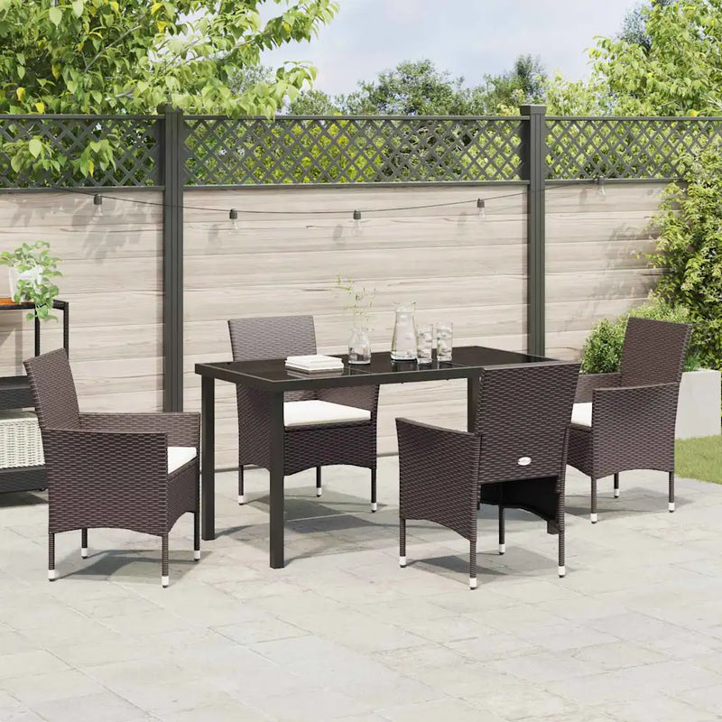 Garden Dining Set with Cushion 5 pcs Brown Poly Rattan