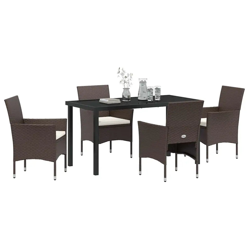 Garden Dining Set with Cushion 5 pcs Brown Poly Rattan