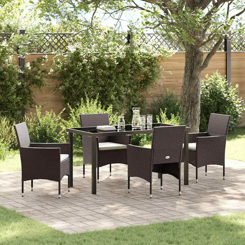Garden Dining Set with Cushion 5 pcs Brown Poly Rattan