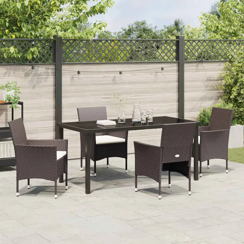 Garden Dining Set with Cushion 5 pcs Brown Poly Rattan