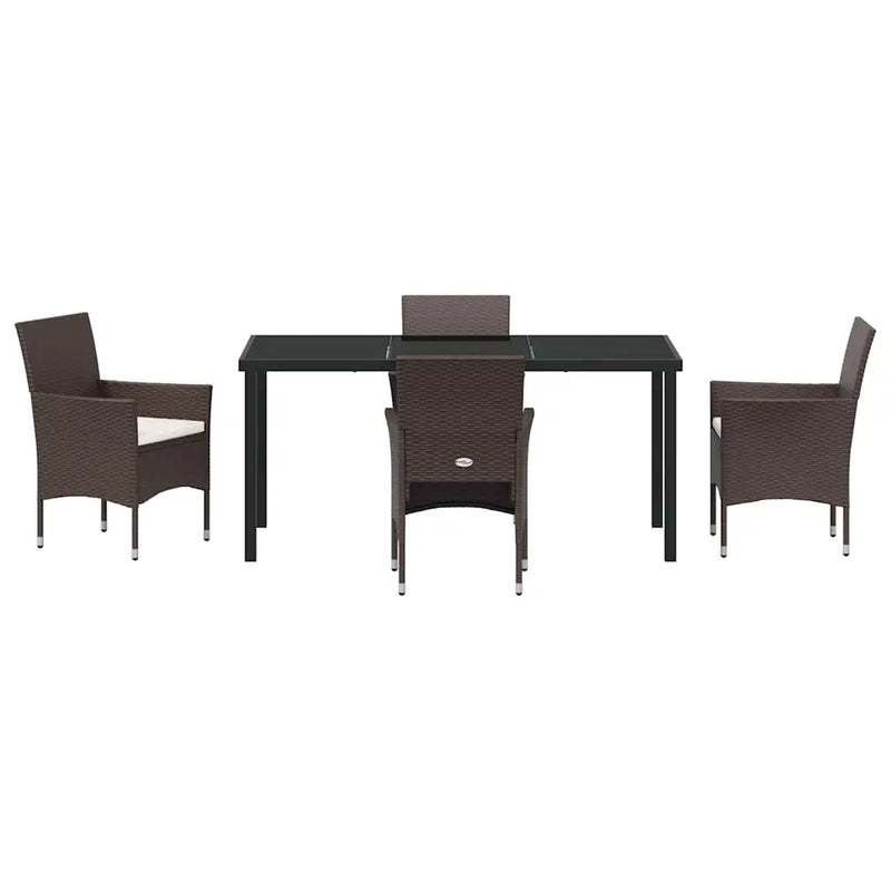 Garden Dining Set with Cushion 5 pcs Brown Poly Rattan