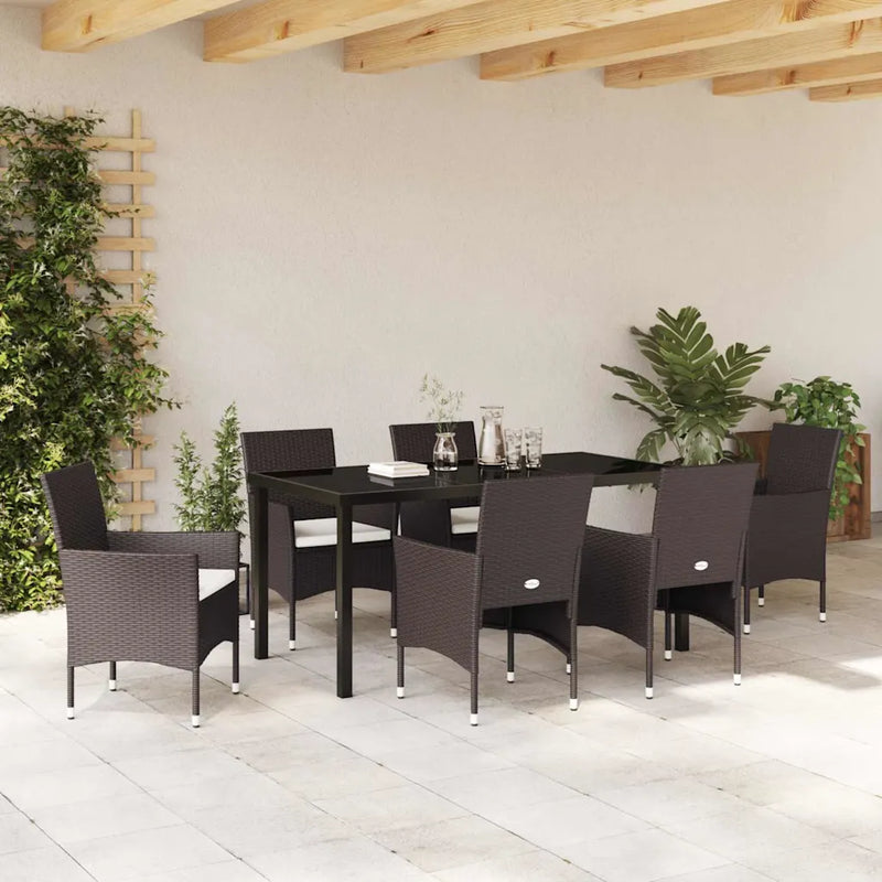 Garden Dining Set with Cushion 7 pcs Brown Poly Rattan