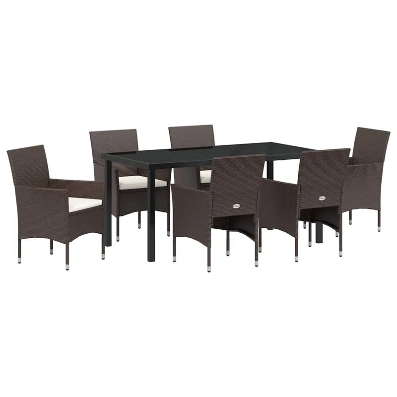 Garden Dining Set with Cushion 7 pcs Brown Poly Rattan