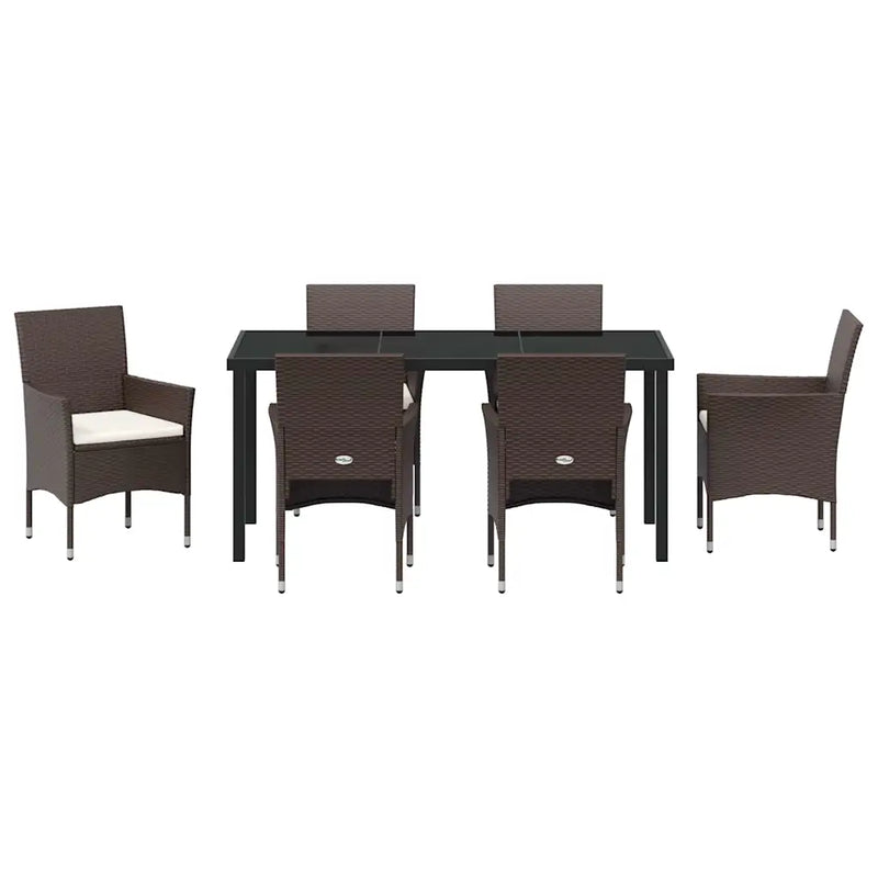 Garden Dining Set with Cushion 7 pcs Brown Poly Rattan