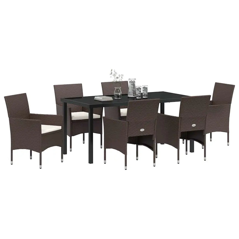 Garden Dining Set with Cushion 7 pcs Brown Poly Rattan