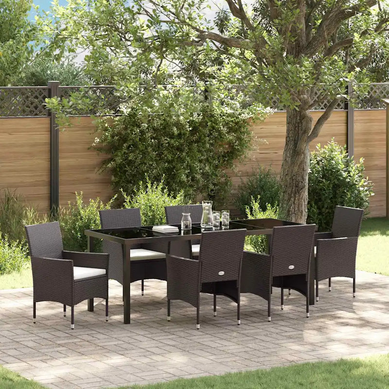 Garden Dining Set with Cushion 7 pcs Brown Poly Rattan