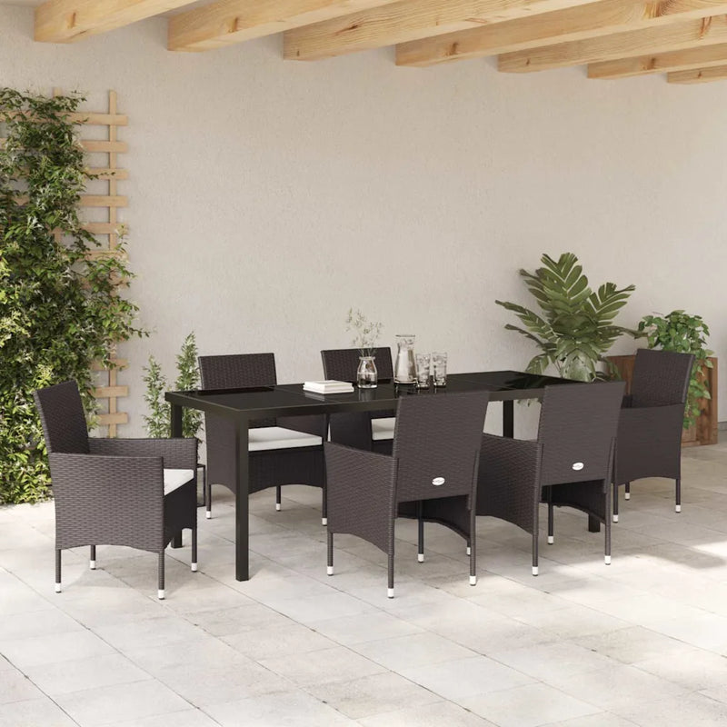 Garden Dining Set with Cushion 7 pcs Brown Poly Rattan