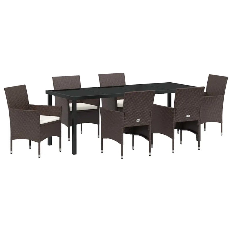 Garden Dining Set with Cushion 7 pcs Brown Poly Rattan