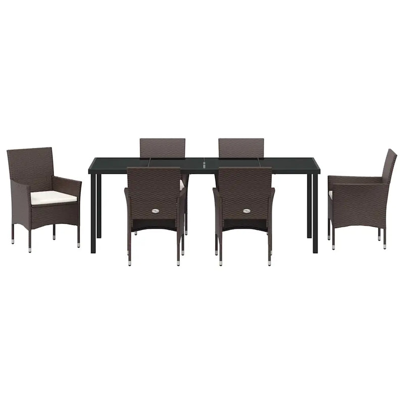 Garden Dining Set with Cushion 7 pcs Brown Poly Rattan