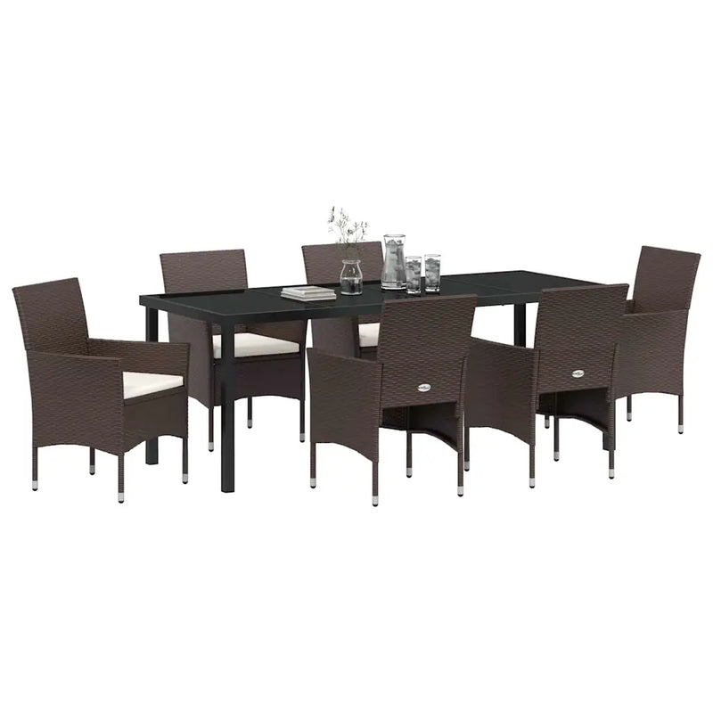 Garden Dining Set with Cushion 7 pcs Brown Poly Rattan