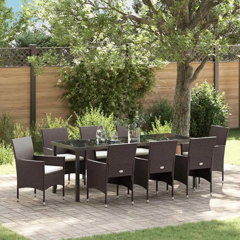 Garden Dining Set with Cushion 9 pcs Brown Poly Rattan