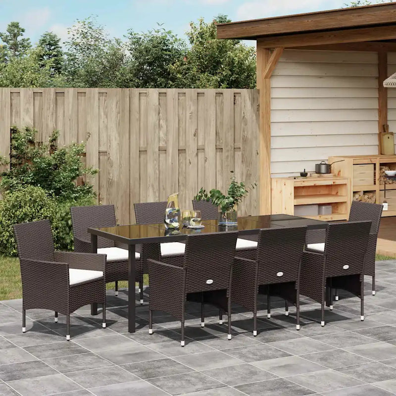 Garden Dining Set with Cushion 9 pcs Brown Poly Rattan