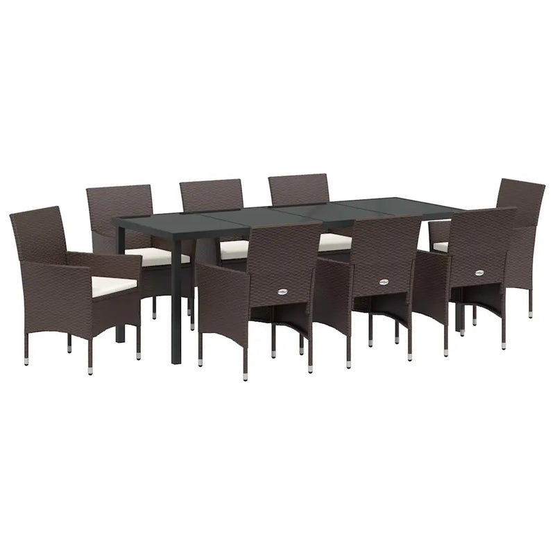 Garden Dining Set with Cushion 9 pcs Brown Poly Rattan