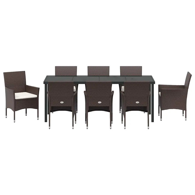 Garden Dining Set with Cushion 9 pcs Brown Poly Rattan