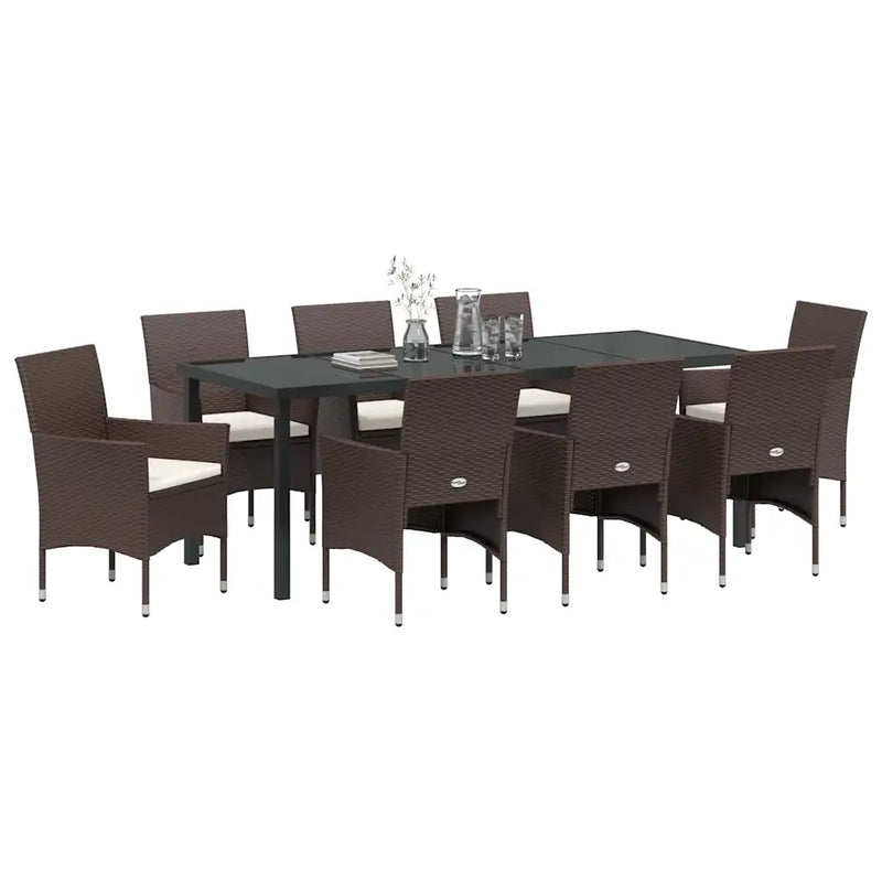 Garden Dining Set with Cushion 9 pcs Brown Poly Rattan