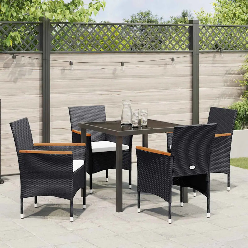 Garden Dining Set with Cushion 5 pcs Black Poly Rattan