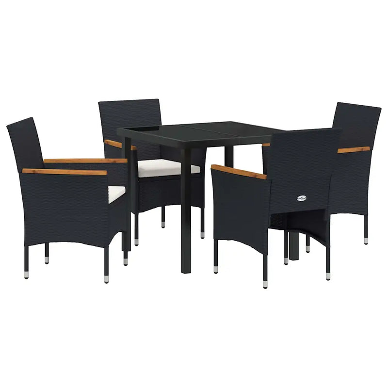 Garden Dining Set with Cushion 5 pcs Black Poly Rattan