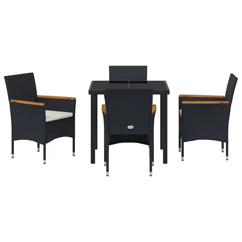 Garden Dining Set with Cushion 5 pcs Black Poly Rattan