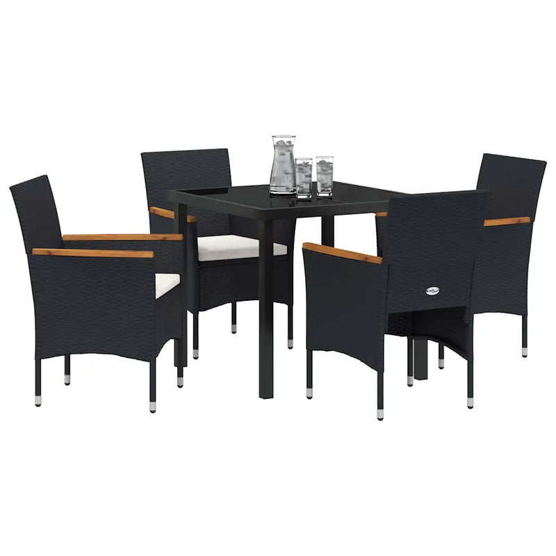 Garden Dining Set with Cushion 5 pcs Black Poly Rattan