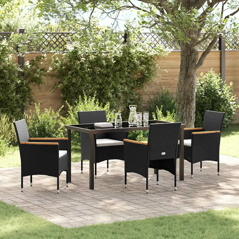 Garden Dining Set with Cushion 5 pcs Black Poly Rattan