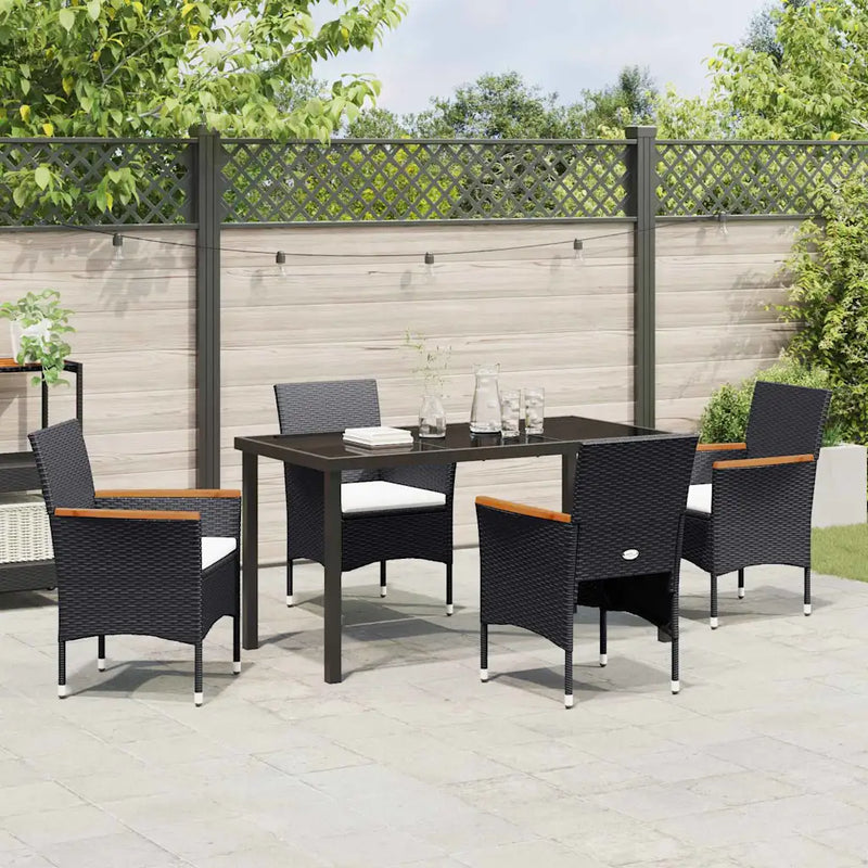 Garden Dining Set with Cushion 5 pcs Black Poly Rattan
