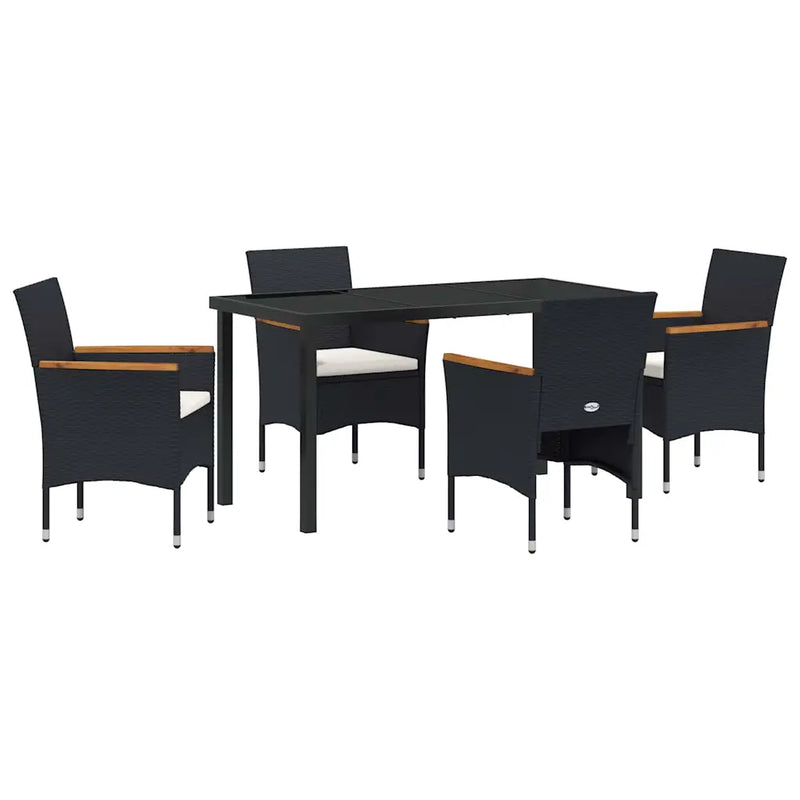Garden Dining Set with Cushion 5 pcs Black Poly Rattan