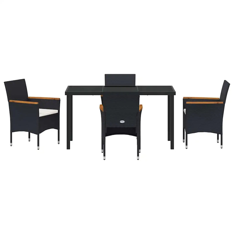 Garden Dining Set with Cushion 5 pcs Black Poly Rattan