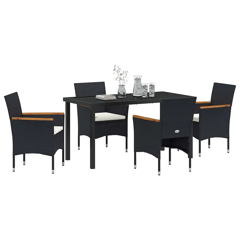 Garden Dining Set with Cushion 5 pcs Black Poly Rattan