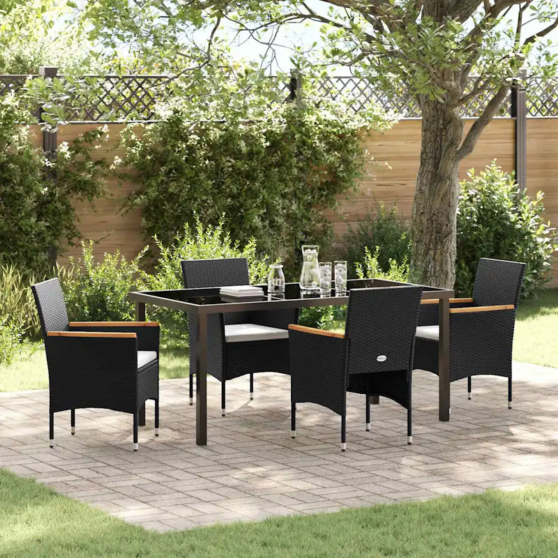 Garden Dining Set with Cushion 5 pcs Black Poly Rattan
