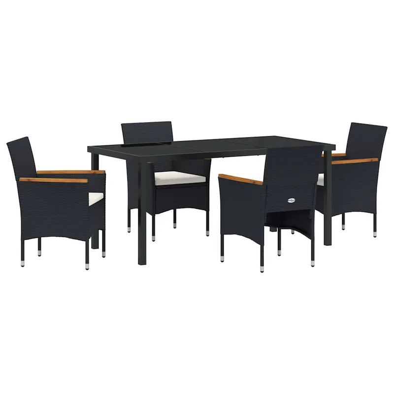 Garden Dining Set with Cushion 5 pcs Black Poly Rattan