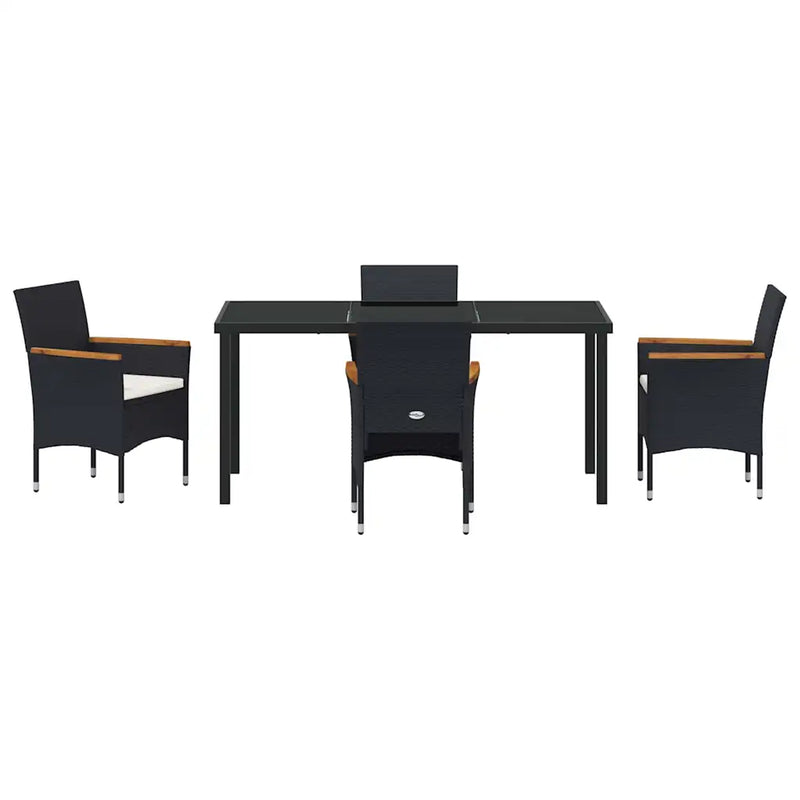 Garden Dining Set with Cushion 5 pcs Black Poly Rattan