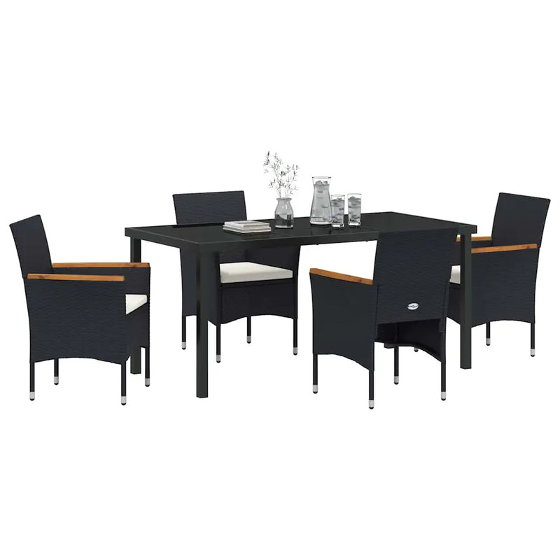 Garden Dining Set with Cushion 5 pcs Black Poly Rattan