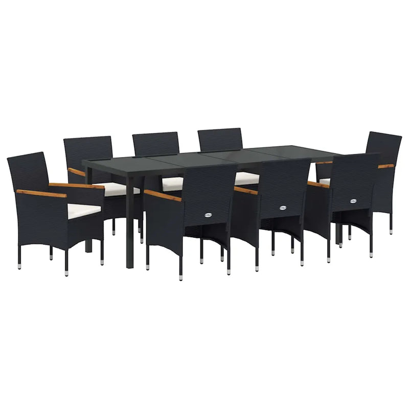 Garden Dining Set with Cushion 9 pcs Black Poly Rattan