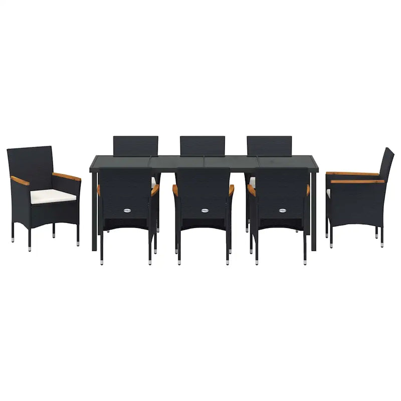 Garden Dining Set with Cushion 9 pcs Black Poly Rattan