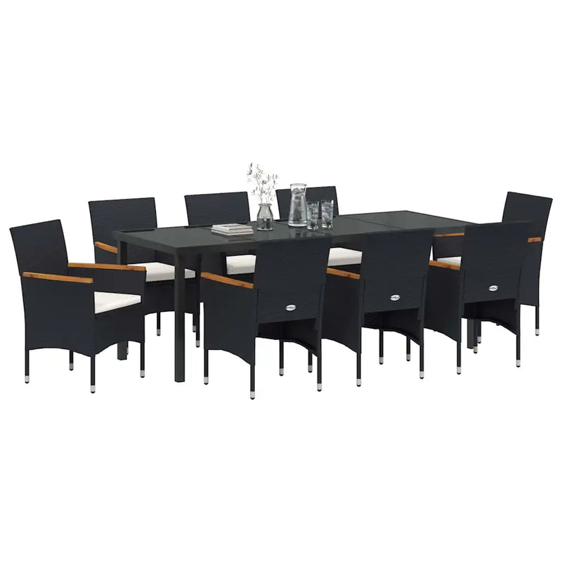 Garden Dining Set with Cushion 9 pcs Black Poly Rattan