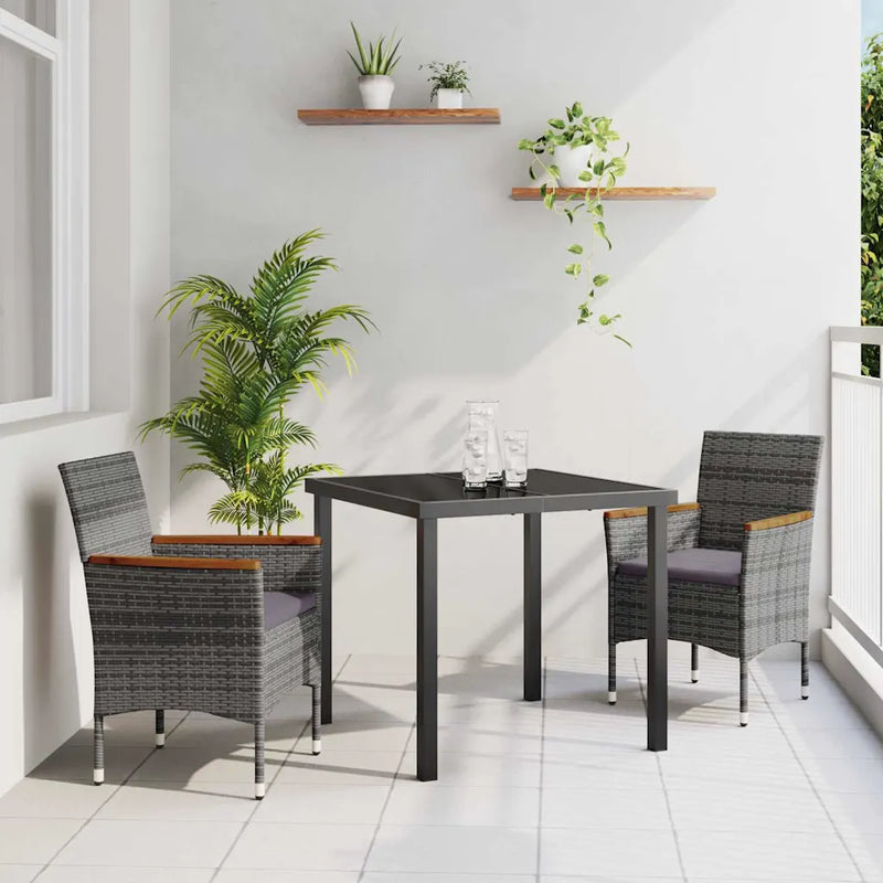 Garden Dining Set with Cushion 3 pcs Grey Poly Rattan