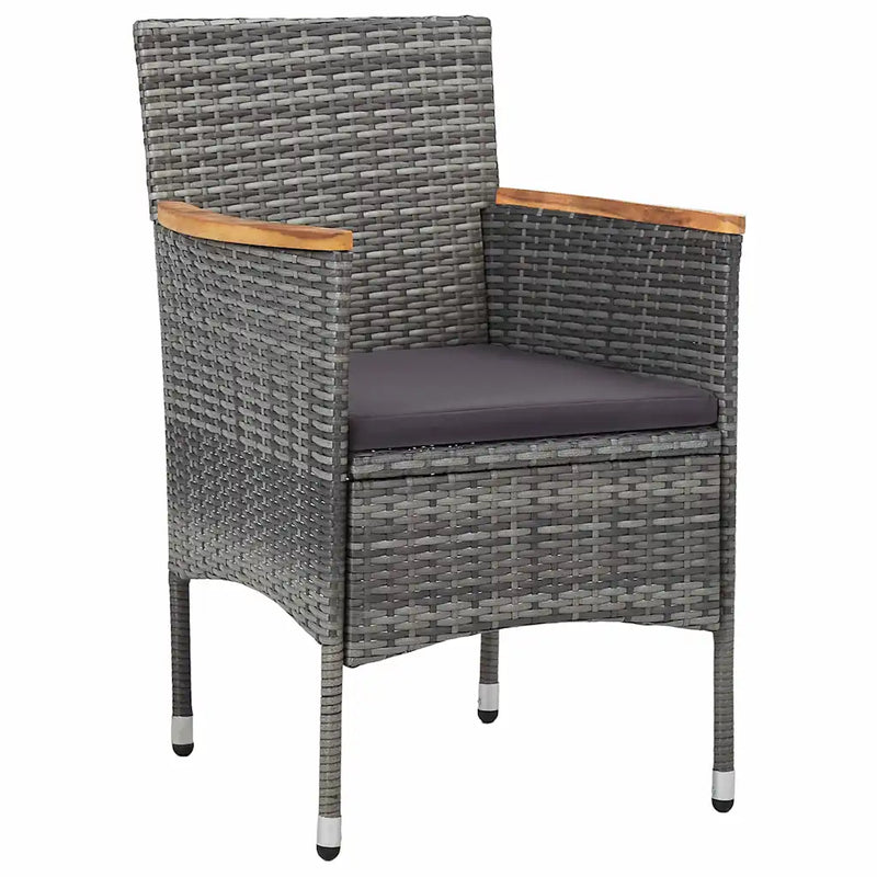 Garden Dining Set with Cushion 3 pcs Grey Poly Rattan